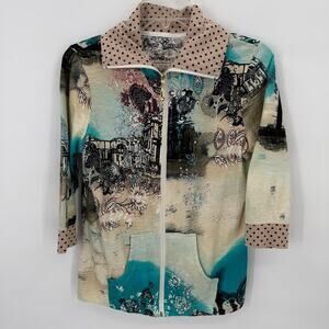 Unique Casuals Elements of Eque Womens Zip Jacket Small Rhinestone Scenic Print